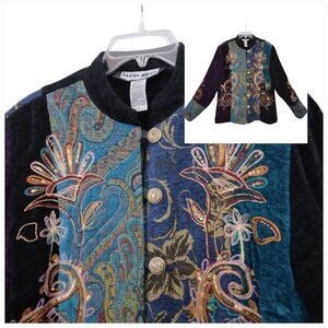 Indigo Moon | Vintage Multi Color Embroidered Tapestry Patchwork Jacket | Size L
